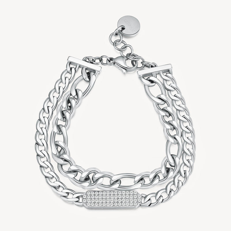 Double-Strand Link and Crystal Bar Bracelet in Stainless Steel