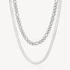 Double-Strand Link Crystal Link and Herringbone Necklace in Stainless Steel