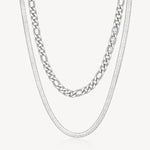 Double-Strand Link Crystal Link and Herringbone Necklace in Stainless Steel