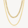 Double-Strand Link Crystal Link and Herringbone Necklace in Gold Plated Stainless Steel