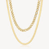 Double-Strand Link Crystal Link and Herringbone Necklace in Gold Plated Stainless Steel