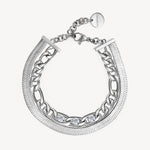 Double-Strand Link Crystal Link and Herringbone Bracelet in Stainless Steel