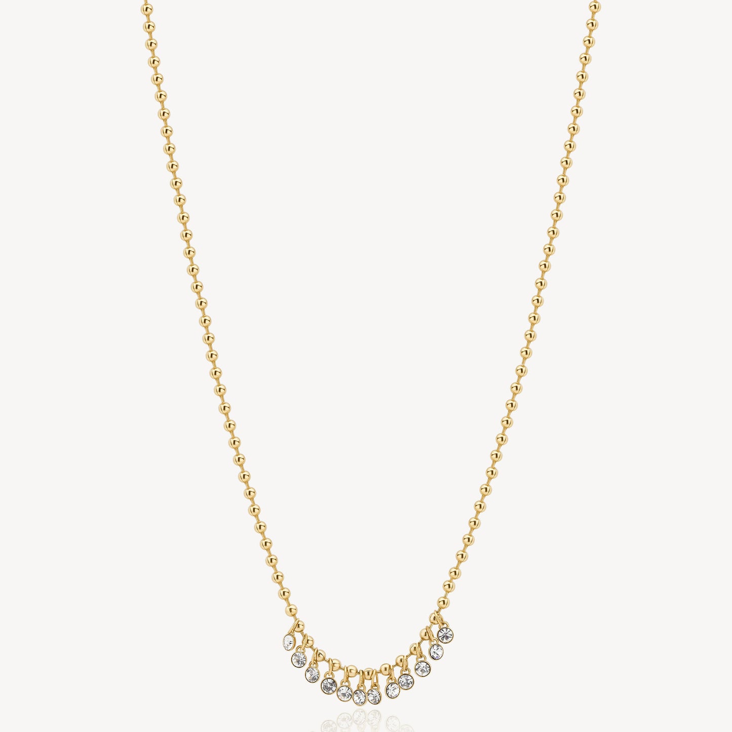 Crystal Beaded Bib Drop Necklace in Gold Plated Stainless Steel