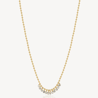 Crystal Beaded Bib Drop Necklace in Gold Plated Stainless Steel