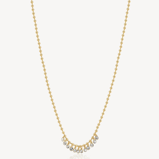 Crystal Beaded Bib Drop Necklace in Gold Plated Stainless Steel