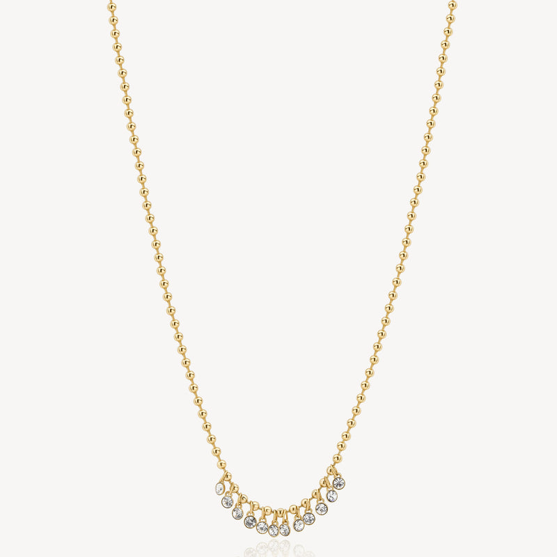 Crystal Beaded Bib Drop Necklace in Gold Plated Stainless Steel