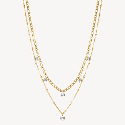Double Layer Chain Crystal Necklace in Gold Plated Stainless Steel