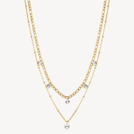 Double Layer Chain Crystal Necklace in Gold Plated Stainless Steel