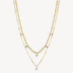 Double Layer Chain Crystal Necklace in Gold Plated Stainless Steel