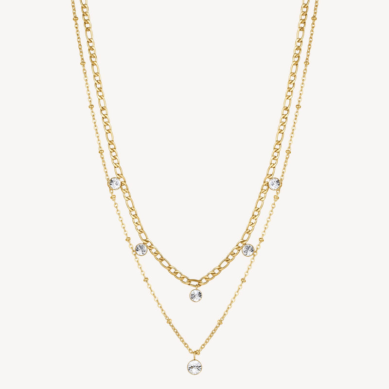 Double Layer Chain Crystal Necklace in Gold Plated Stainless Steel