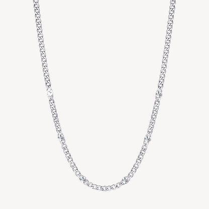 Curb Chain Necklace with Crystal Stations in Stainless Steel