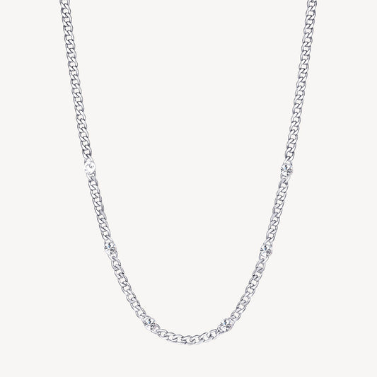 Curb Chain Necklace with Crystal Stations in Stainless Steel