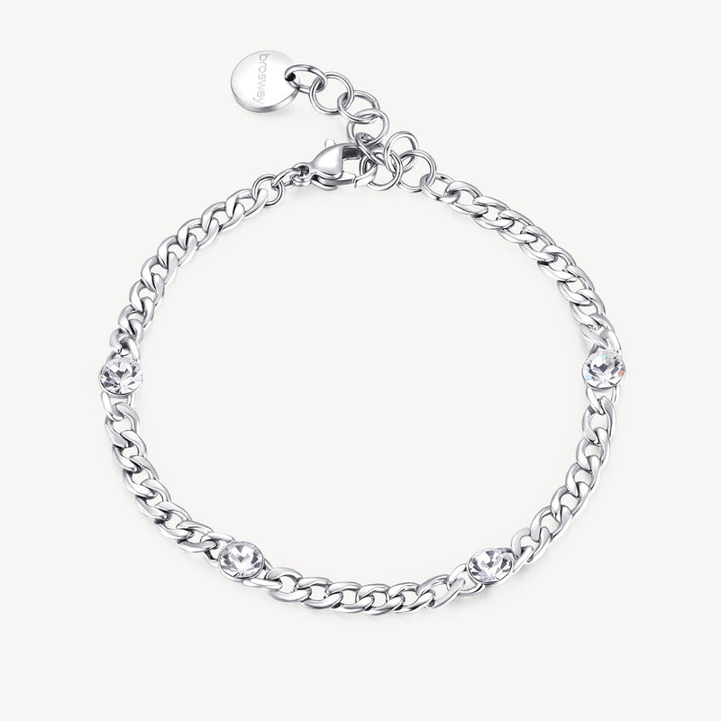 Curb Chain Bracelet with Crystal Stations in Stainless Steel