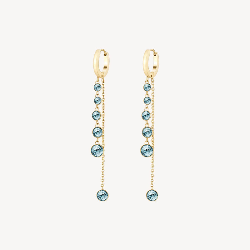 Double Strand Colored Crystal Drop Earrings in Gold Plated Stainless Steel