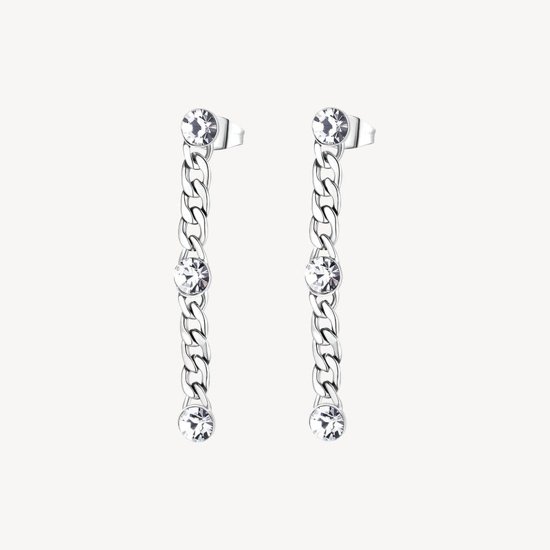 Crystal Chain Drop Earrings in Stainless Steel