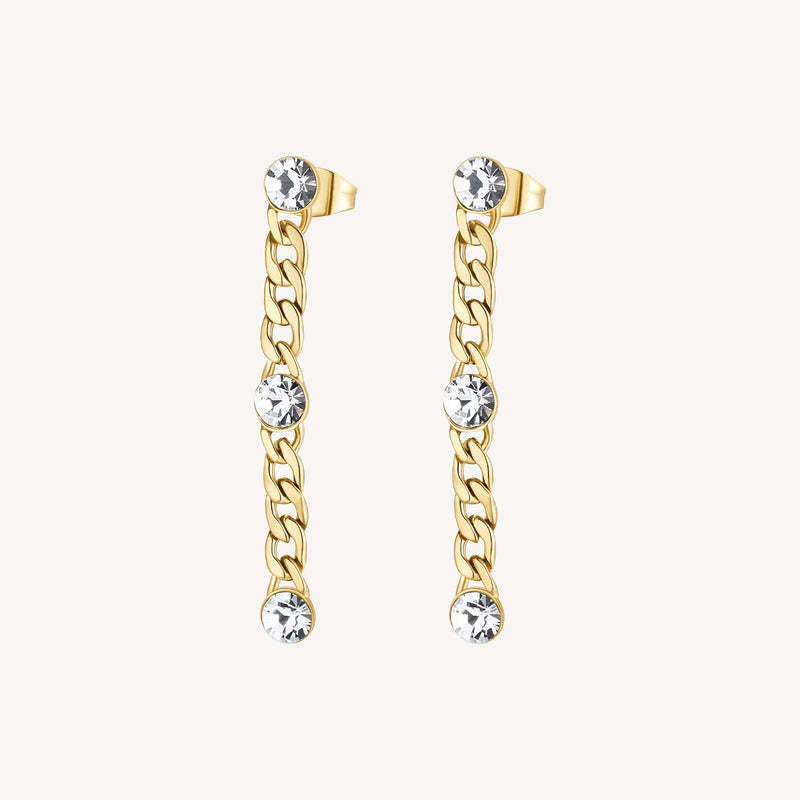 Crystal Chain Drop Earrings in Gold Plated Stainless Steel