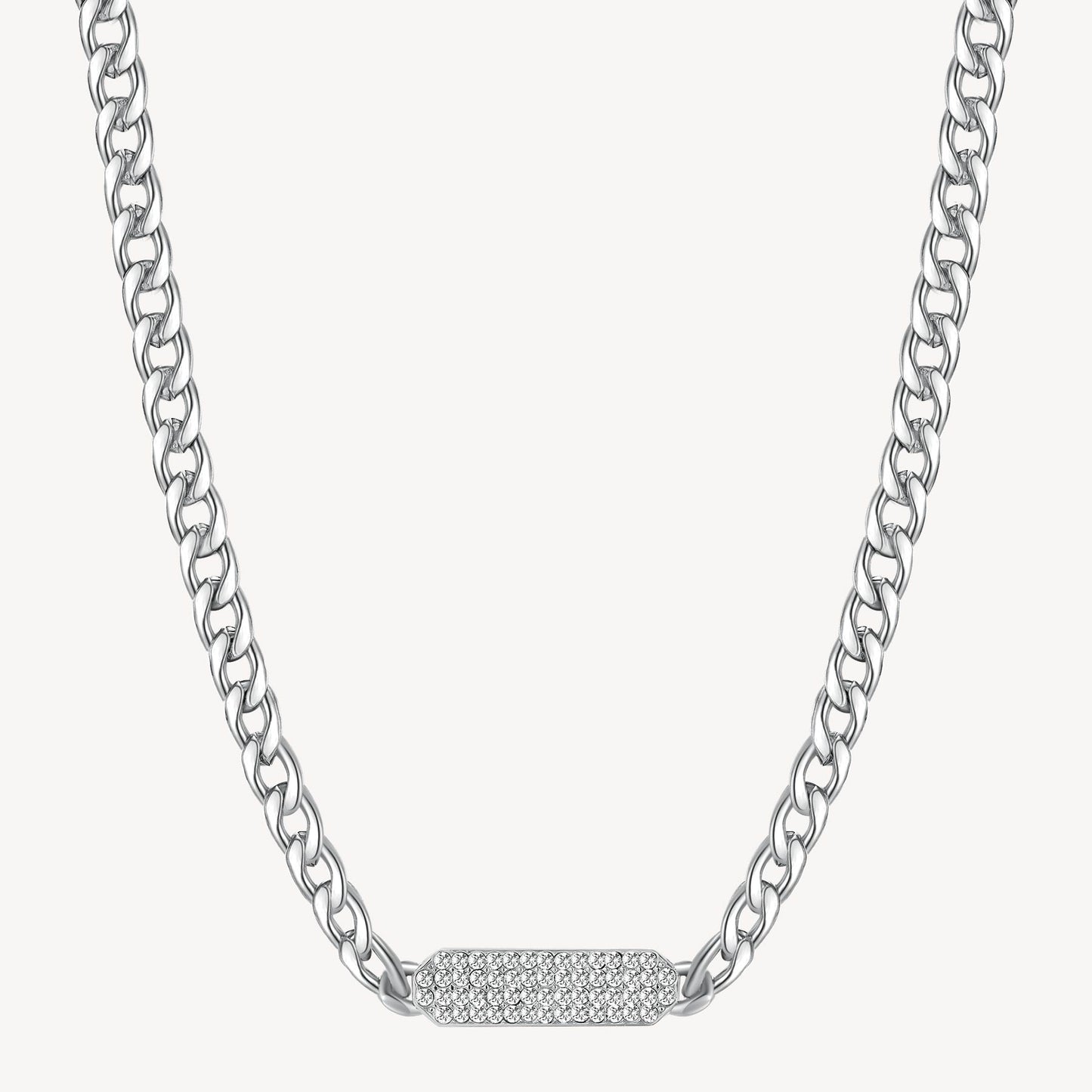 Curb Crystal Bar Necklace in Stainless Steel