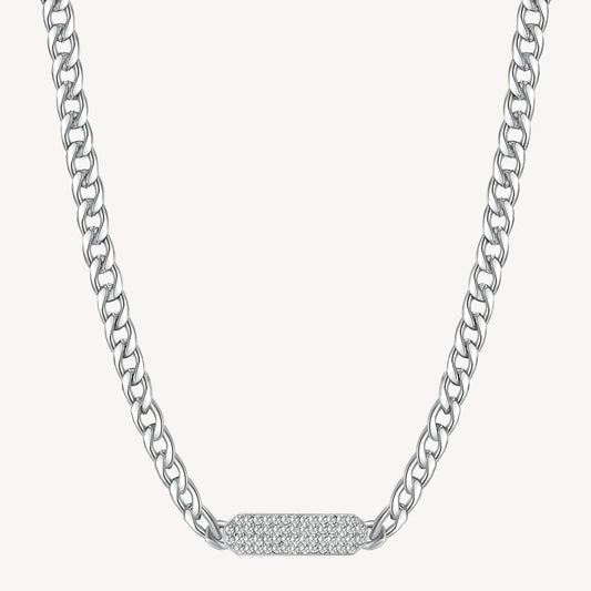 Curb Crystal Bar Necklace in Stainless Steel