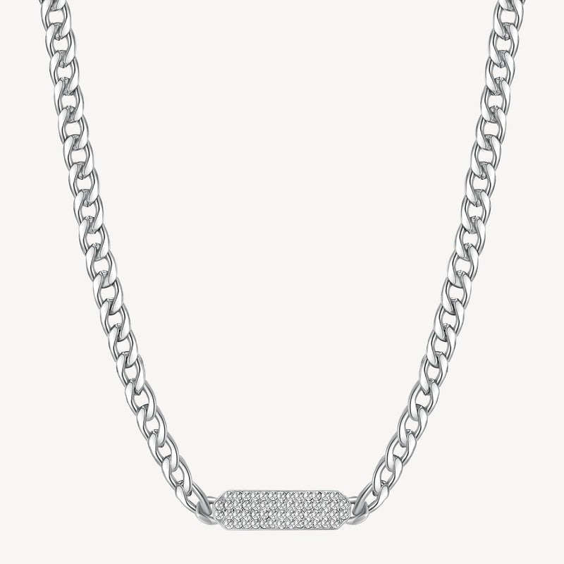 Curb Crystal Bar Necklace in Stainless Steel