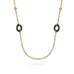 Black Ceramic Station Necklace in 14K Yellow Gold