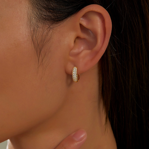 Simulated Diamond Huggie Earrings in Gold Plated Sterling Silver