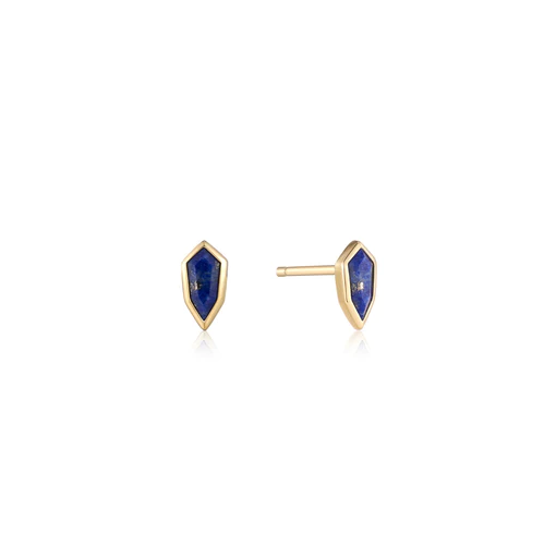 Gold Emblem Lapis Stud Earrings