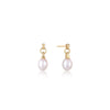 Gold Pearl Drop Stud Earrings in Sterling Silver