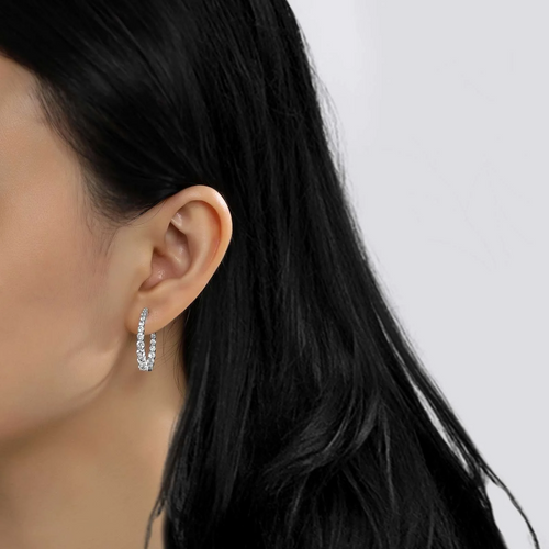 Graduated Simulated Diamond Hoop Earrings in Sterling Silver