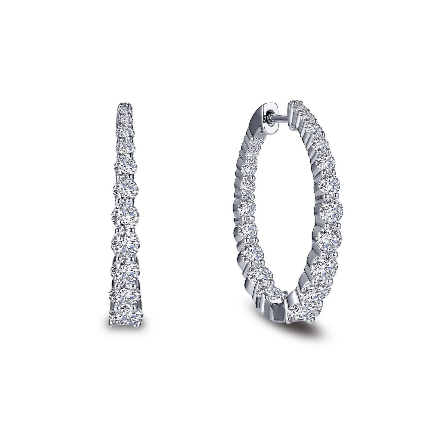 Graduated Simulated Diamond Hoop Earrings in Sterling Silver