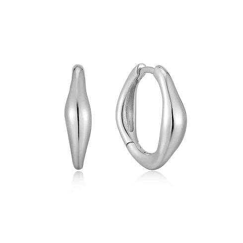 Silver Wave Huggie Hoop Earrings