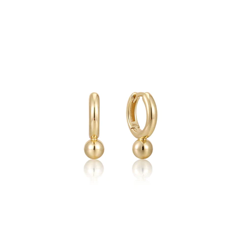 Gold Orb Drop Huggie Hoop Earrings