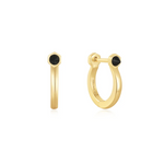 Gold Black Agate Huggie Hoop Earrings