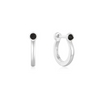 Silver Black Agate Huggie Hoop Earrings