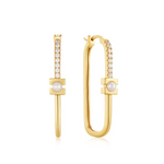 Gold Pearl Modernist Oval Hoop Earrings