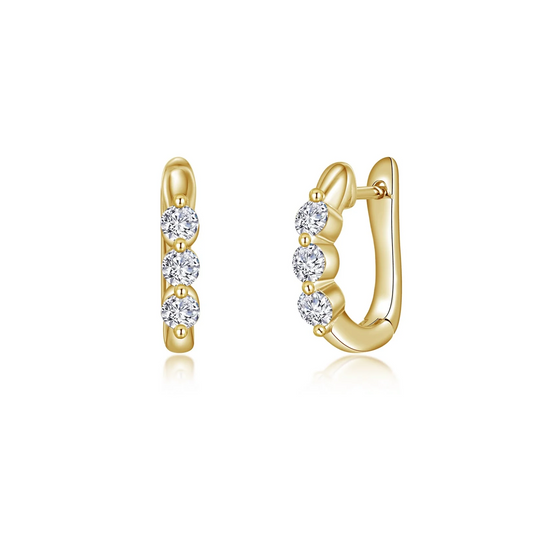 Small Three-Stone Huggie Earrings in Gold Plated Sterling Silver