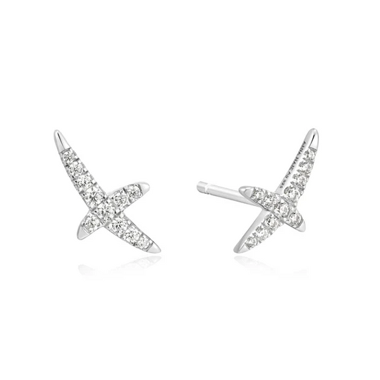 Pave X Studs in Sterling Silver