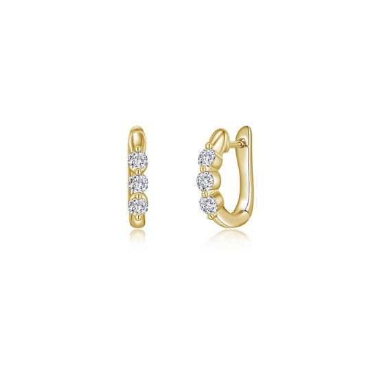 Medium Three-Stone Huggie Earrings in Gold Plated Sterling Silver