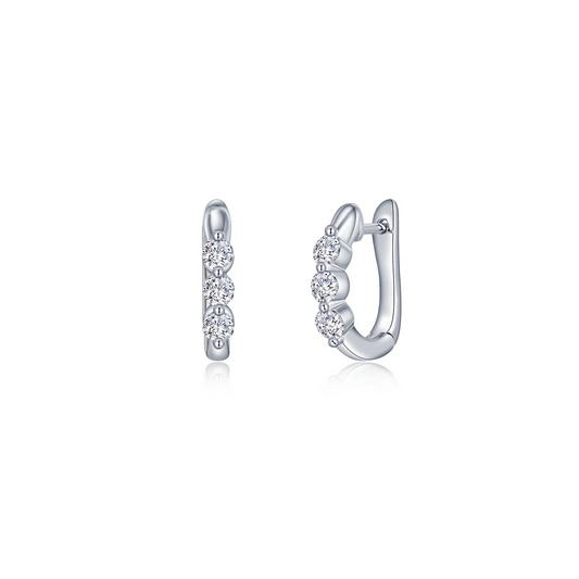 Medium Three-Stone Huggie Earrings in Sterling Silver