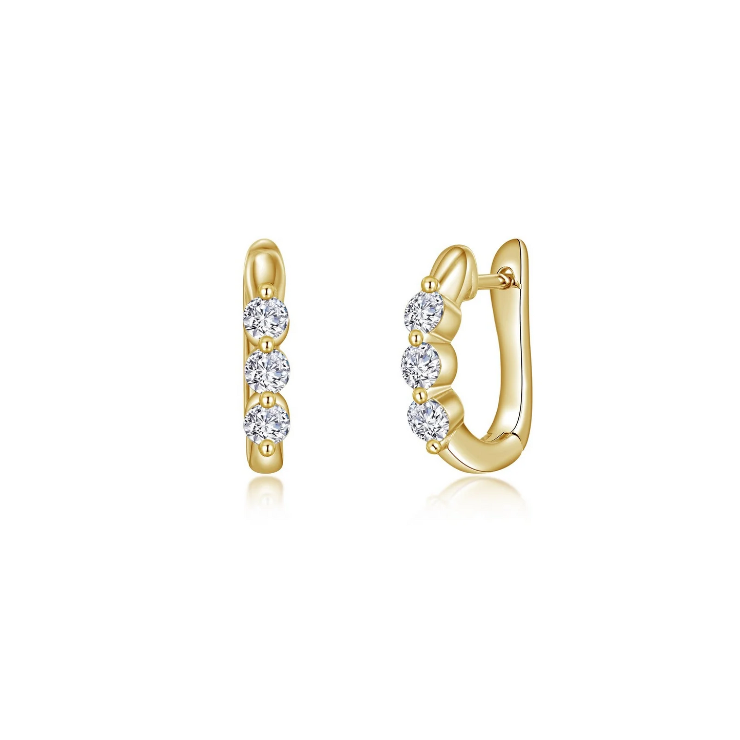 Medium Three-Stone Huggie Earrings in Gold Plated Sterling Silver