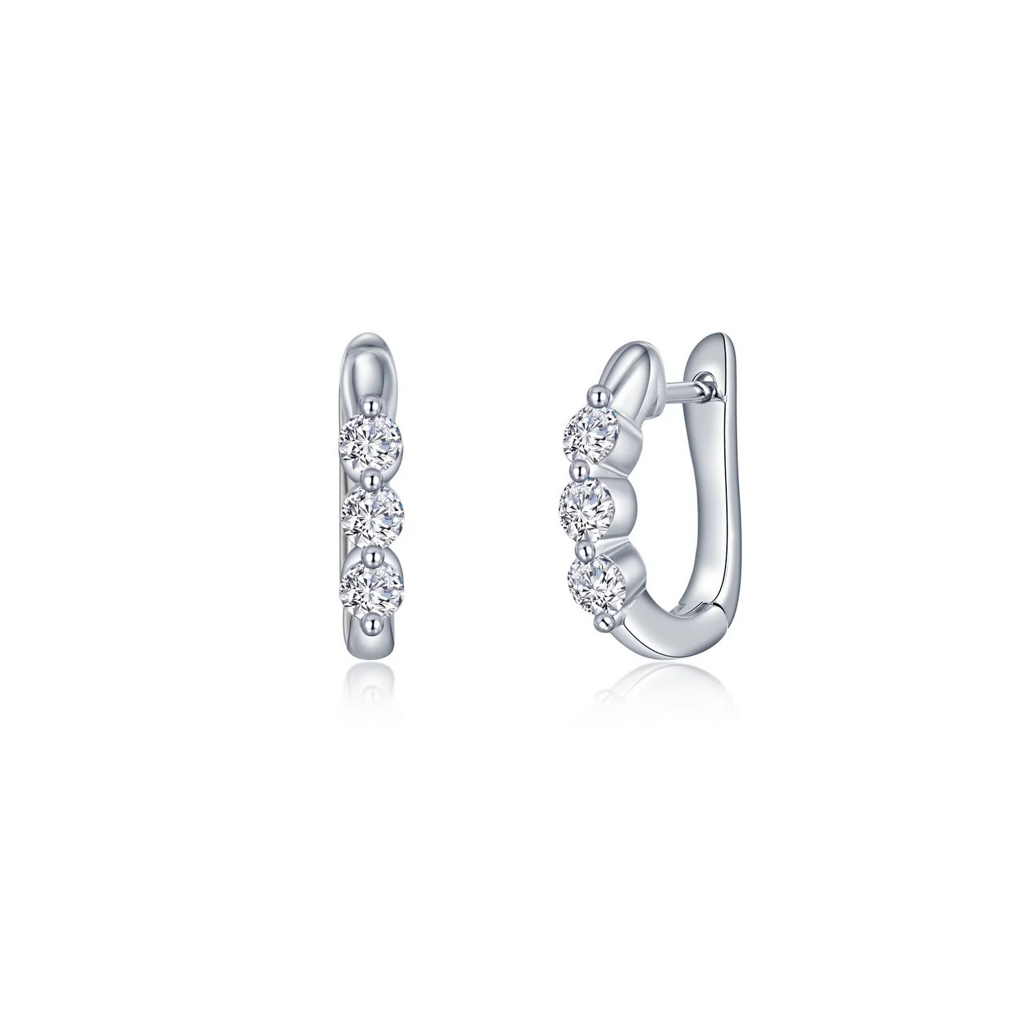 Large Three-Stone Huggie Earrings in Sterling Silver