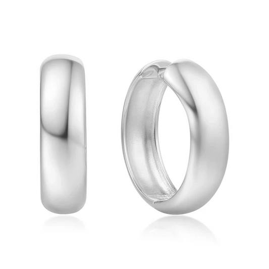 Wide Large Huggie Hoop Earrings in Sterling Silver