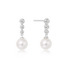 Tennis Beaded Stone Pearl Drop Earrings in Sterling Silver