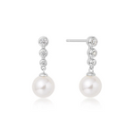 Tennis Beaded Stone Pearl Drop Earrings in Sterling Silver