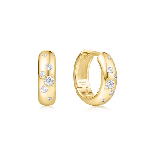 Small Sparkling Huggie Hoop Earrings in Gold Plated Sterling Silver