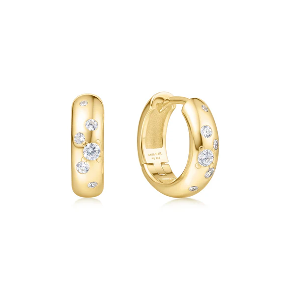 Small Sparkling Huggie Hoop Earrings in Gold Plated Sterling Silver
