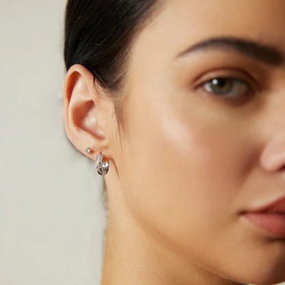 Small Sparkling Huggie Hoop Earrings in Sterling Silver