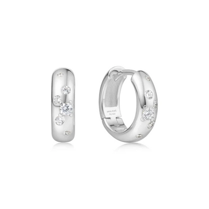 Small Sparkling Huggie Hoop Earrings in Sterling Silver