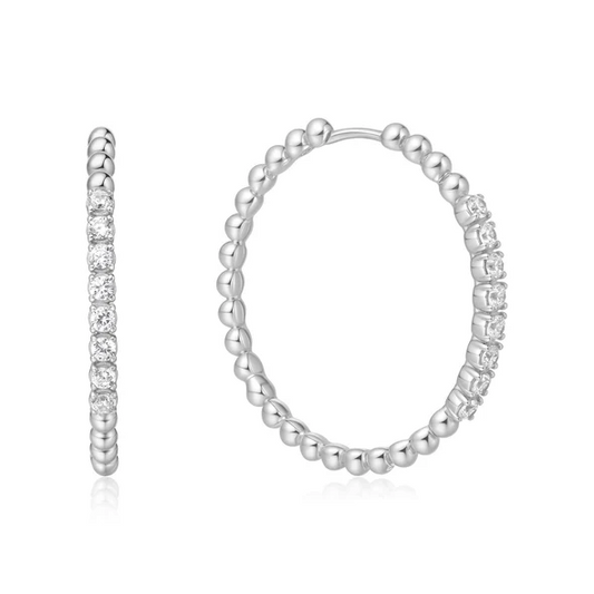 Accented Beaded Hoop Earrings in Sterling Silver