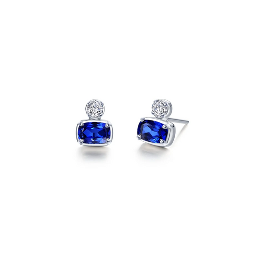 Regal Cushion Grown Sapphire Earrings in Sterling Silver