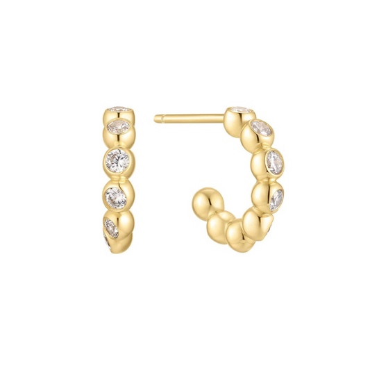 Beaded Bezel Hoop Earrings in Gold Plated Sterling Silver